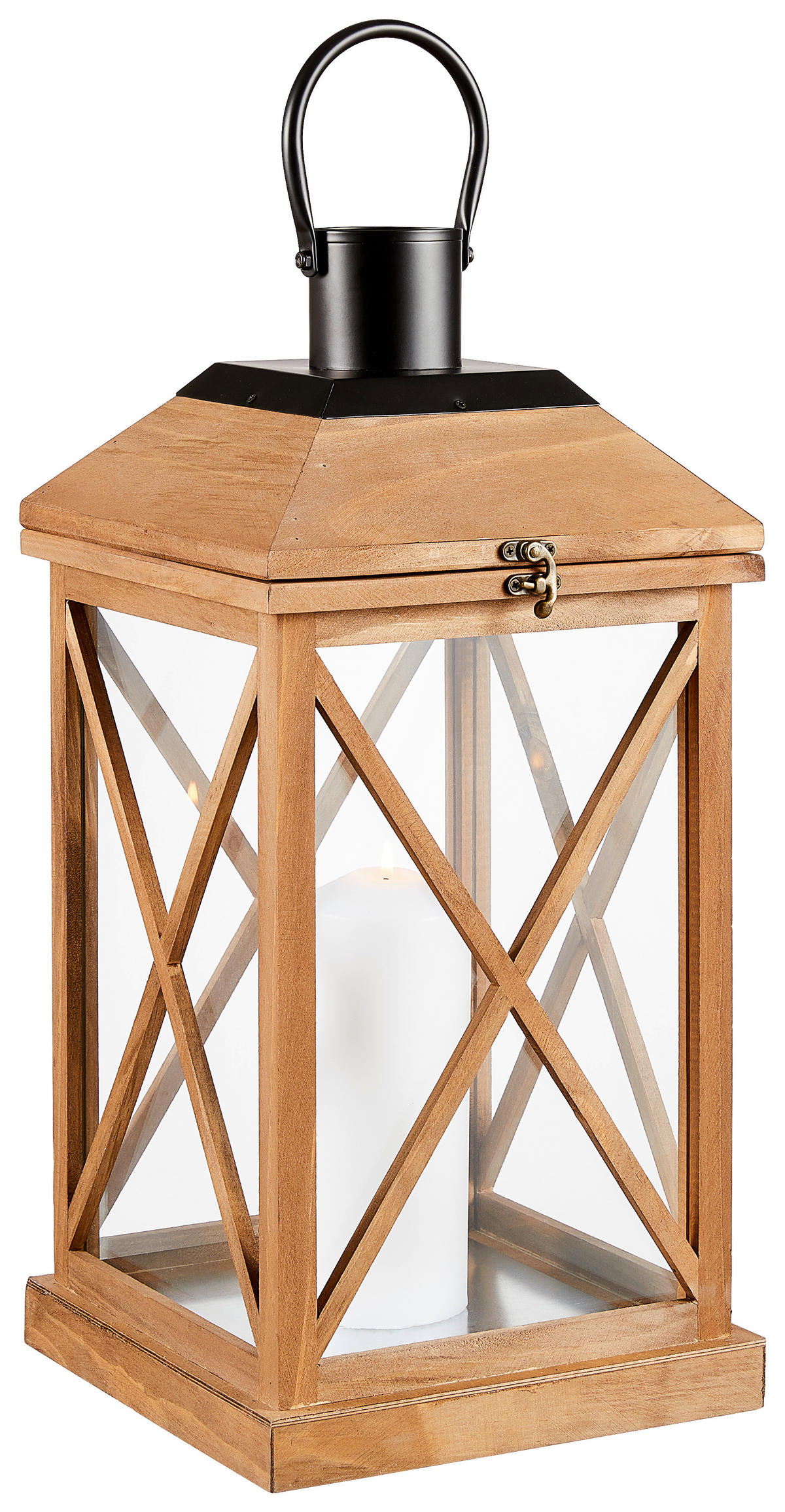 LATERNE - Schwarz/Braun, LIFESTYLE, Glas/Holz (24/50,5/24cm) - Ambia Home