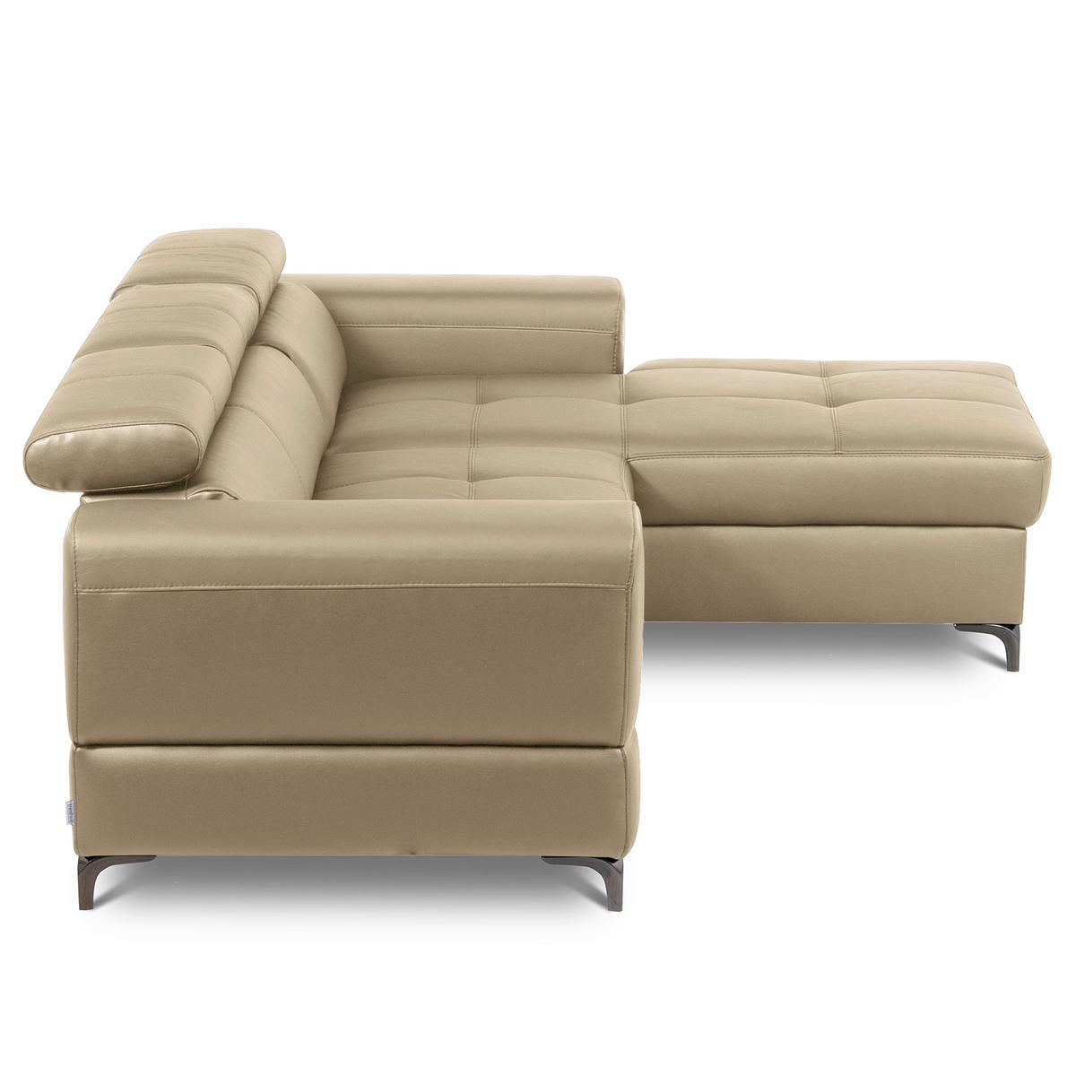 ECKSOFA Hellgrau Echtleder Lederlook  - Hellgrau/Schwarz, Design, Leder/Textil (247/173cm) - Livetastic