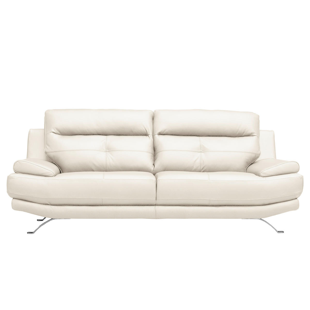 3-SITZER-SOFA Echtleder Weiß  - Chromfarben/Weiß, Design, Leder/Metall (225/92/99cm) - Livetastic