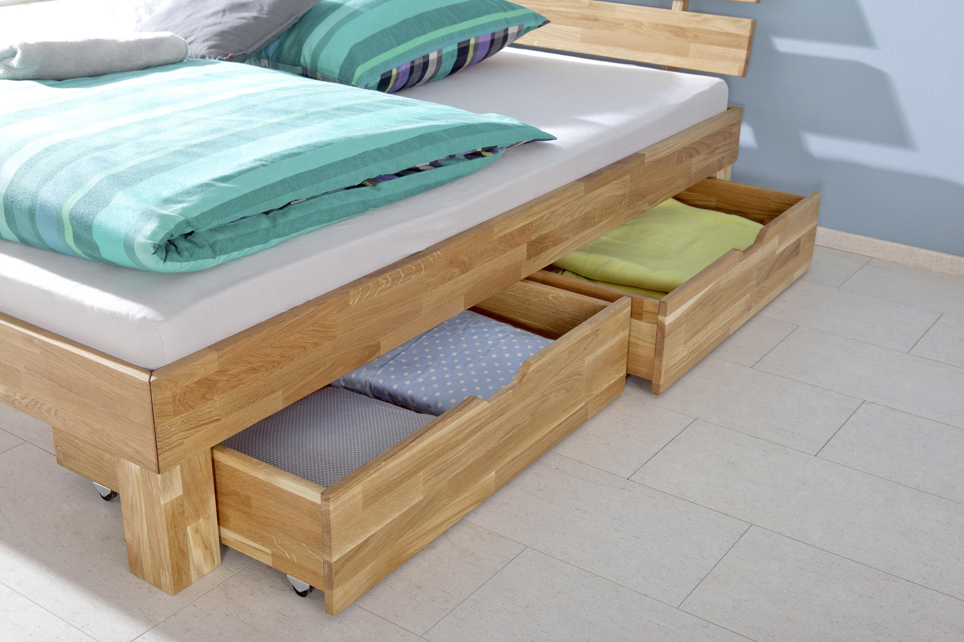 SET CUTII DEPOZITARE SUB PAT - culoare lemn stejar/culoare natur, Design (90/21/81cm) - MID.YOU