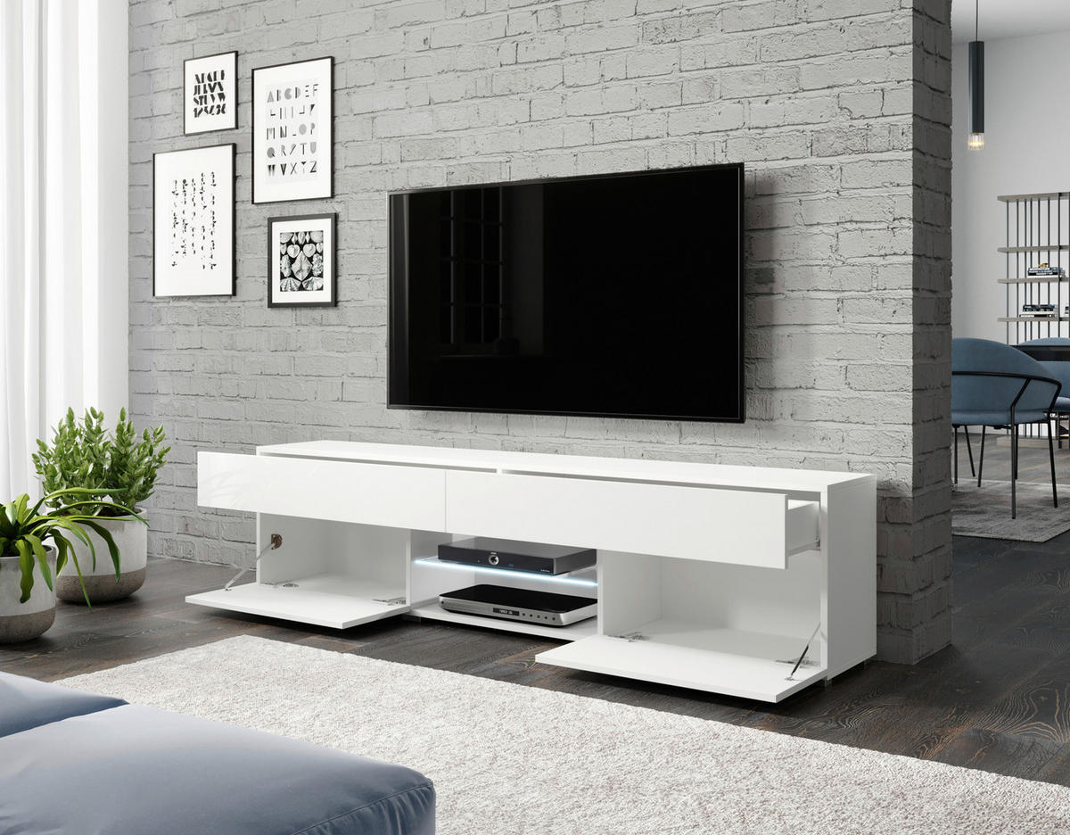 NÍZKÁ KOMODA, vysoce lesklá bílá, 180/45,4/32,5 cm - bílá/šedá, Lifestyle, kompozitní dřevo/plast (180/45,4/32,5cm) - P & B