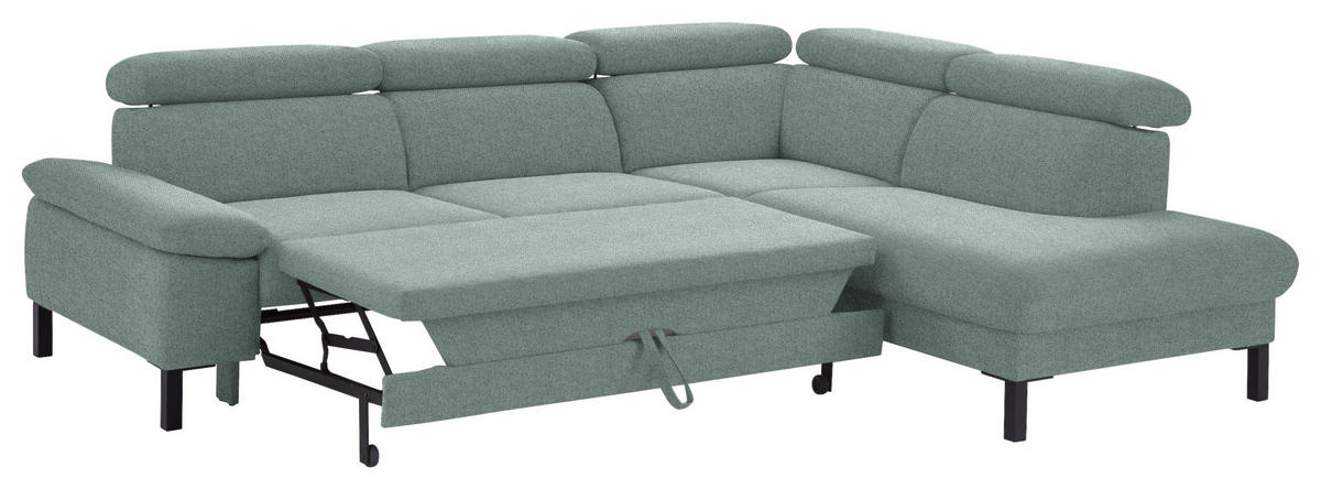 ECKSOFA in Flachgewebe Mintgrün  - Schwarz/Mintgrün, Design, Holzwerkstoff/Textil (272/217cm) - Pure Home Comfort