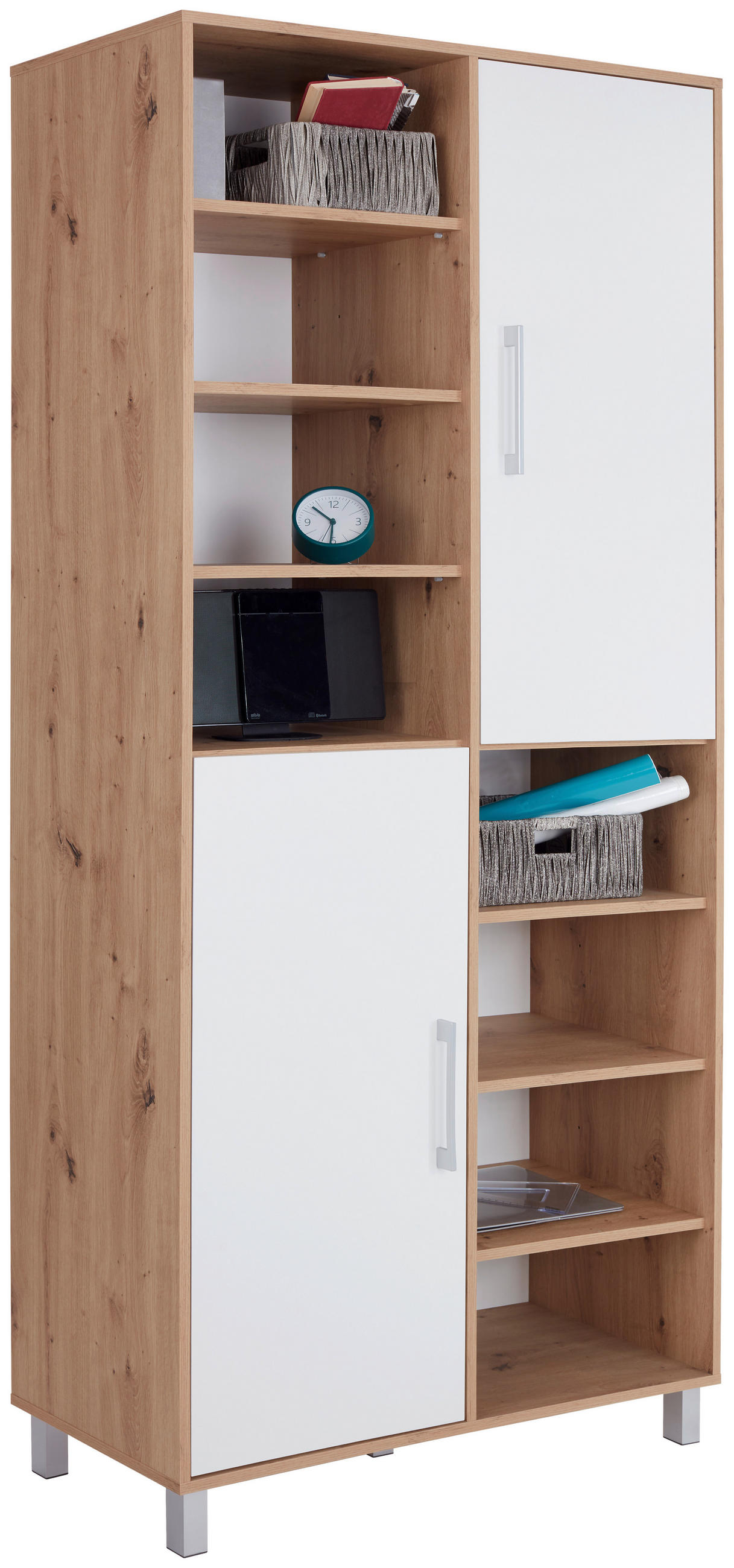 Regal Mit Schrankteilen Box B 98cm, Eiche Dekor/weiß