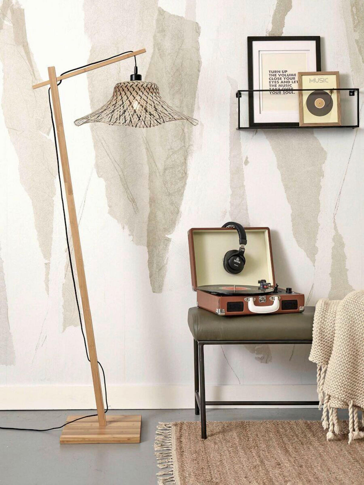 STOJACÍ LAMPA, 77/50/150 cm - černá/přírodní barvy, Trend (77/50/150cm) - Good & Mojo