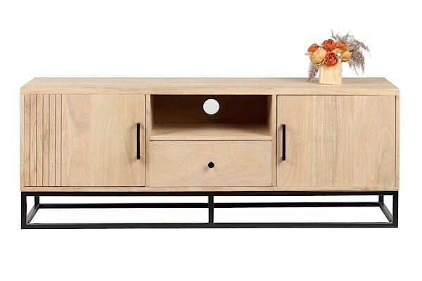 LOWBOARD  in 160/55/40 cm  - Schwarz/Naturfarben, Design, Holz/Metall (160/55/40cm) - Livetastic