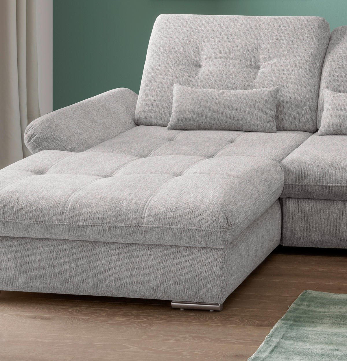 WOHNLANDSCHAFT in Chenille Grau  - Chromfarben/Grau, Design, Textil/Metall (195/376/254cm) - Livetastic