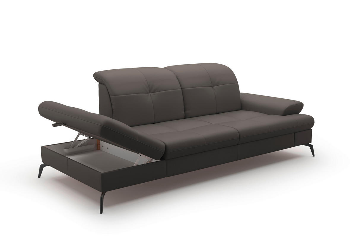 RÉCAMIERE in Vliesstoff Kombination Echtleder/Stoff Mokka  - Schwarz/Mokka, Konventionell, Leder/Textil (231/90/122cm) - Sit & More