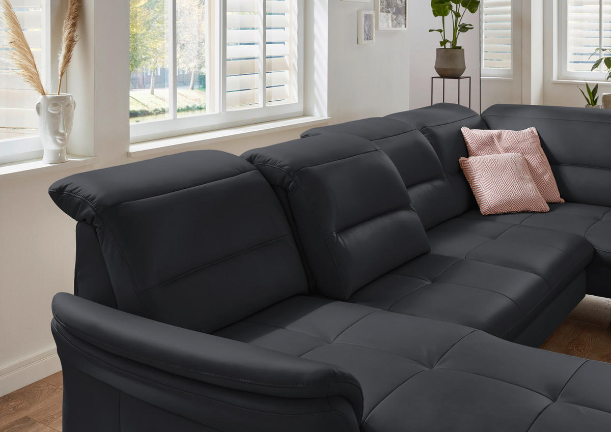 WOHNLANDSCHAFT  in Echtleder Anthrazit  - Anthrazit/Schwarz, Design, Leder/Metall (181/336/206cm) - Beldomo Speed