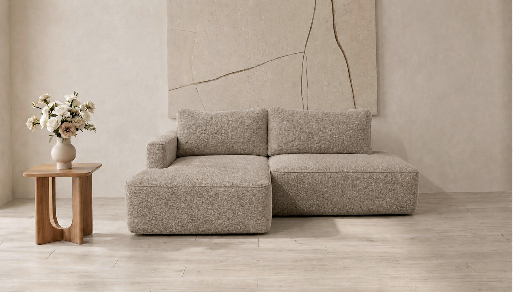 ECKSOFA FREDO Hellbraun Bouclé  - Hellbraun/Schwarz, Design, Kunststoff/Textil (150/233cm) - MID.YOU