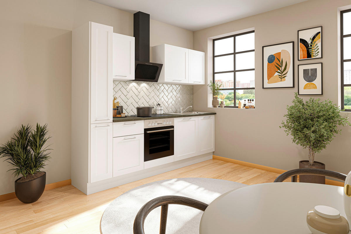 KÜCHENBLOCK 250 cm   in Weiß  - Chromfarben/Anthrazit, Design, Holzwerkstoff/Metall (250cm) - MID.YOU