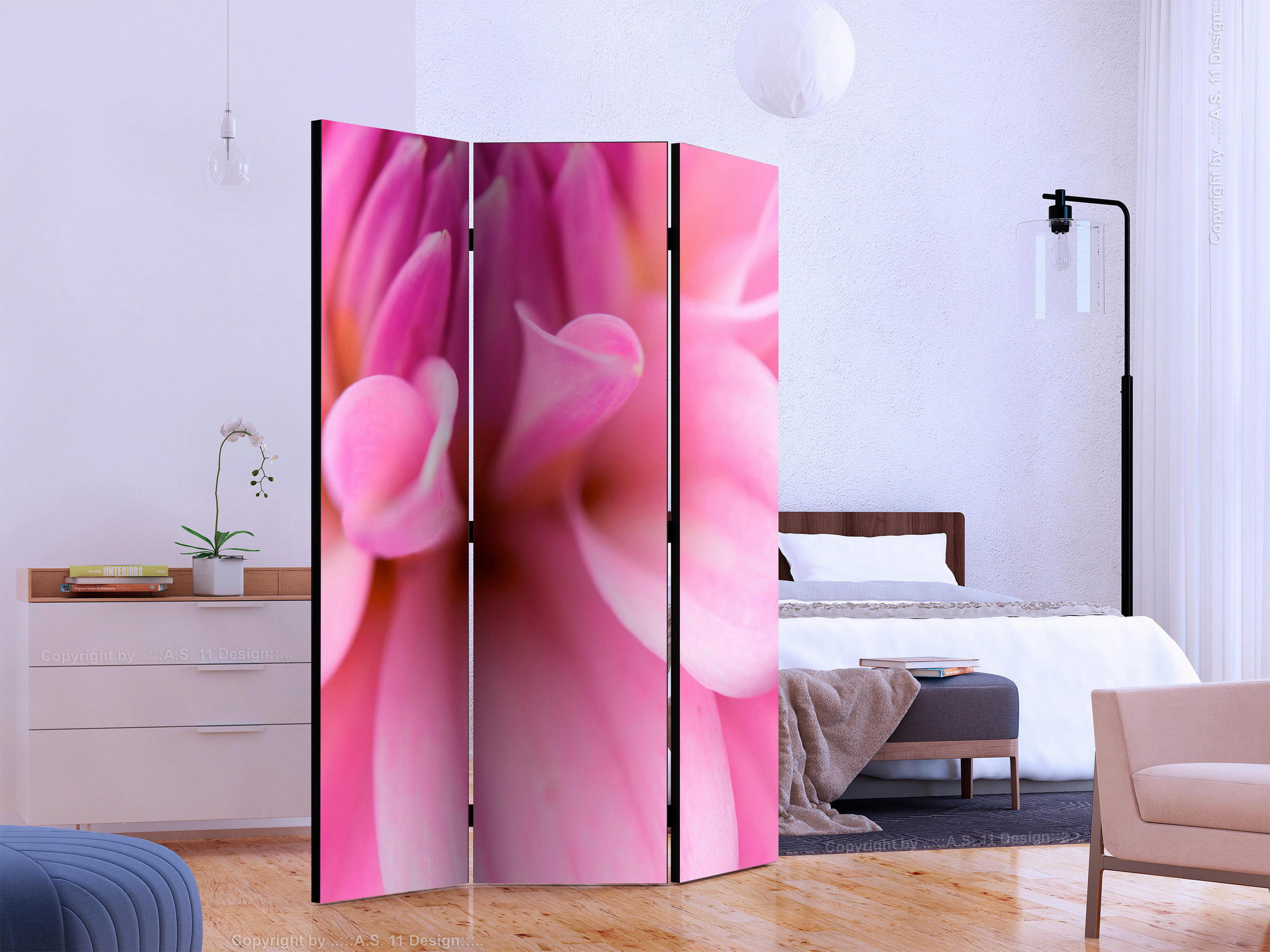 PARAVENT mit 3  Flügel - Pink, Basics, Holz/Textil (135/172/3cm) - artgeist