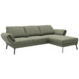 ECKSOFA  in Flachgewebe Salbeigrün Armteilverstellung, Relaxfunktion, Drehsitzfunktion  255-365/175-224 cm  - Salbeigrün/Schwarz, Design, Textil/Metall (255-365/175-224cm) - Dieter Knoll