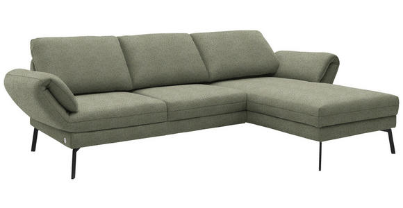 ECKSOFA  in Flachgewebe Salbeigrün Armteilverstellung, Relaxfunktion, Drehsitzfunktion  255-365/175-224 cm  - Salbeigrün/Schwarz, Design, Textil/Metall (255-365/175-224cm) - Dieter Knoll