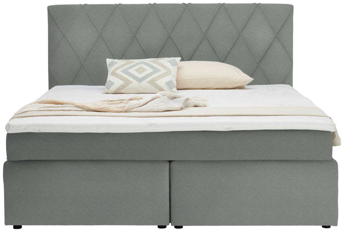 BOXSPRINGBETT 180/200 cm  in Hellgrau  - Hellgrau/Schwarz, Design, Kunststoff/Textil (180/200cm) - Xora