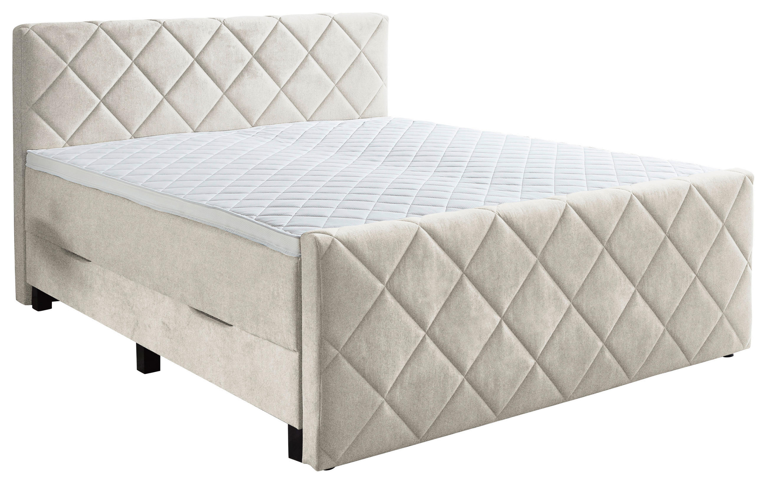 BOXSPRINGBETT 180/200 cm  in Creme  - Creme/Schwarz, KONVENTIONELL, Kunststoff/Textil (180/200cm) - home24