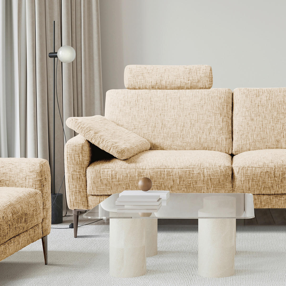 KOPFSTÜTZE 52/17/14 cm  Webstoff  - Beige, Design, Textil (52/17/14cm) - Livetastic