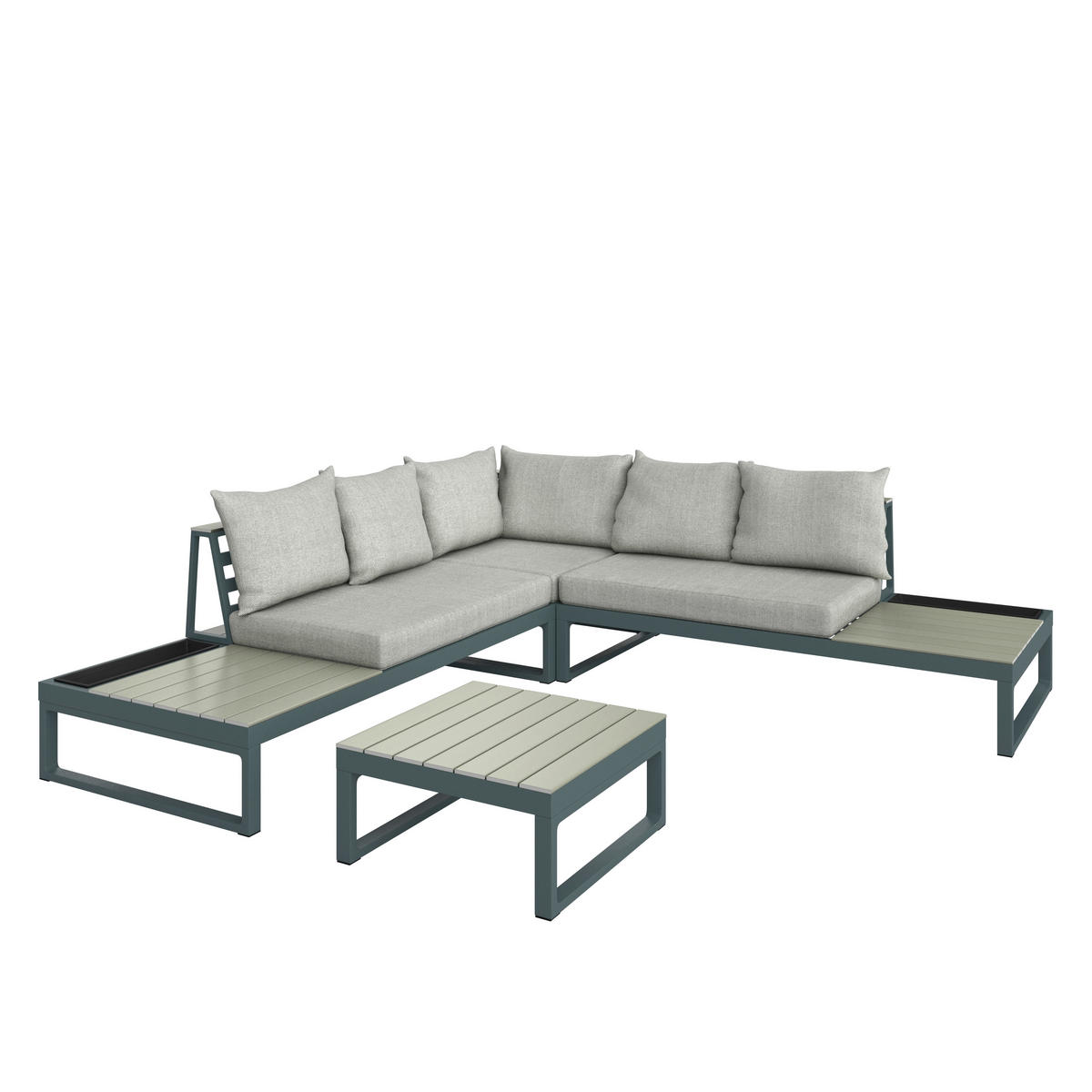 LOUNGEGARNITUR Aluminium  - Dunkelgrau/Beige, MODERN, Textil/Metall - Ambia Garden