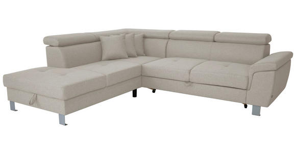 ECKSOFA inkl. Funktionen Ecru Webstoff - Ecru/Silberfarben, Design, Textil/Metall (226/257cm) - Xora