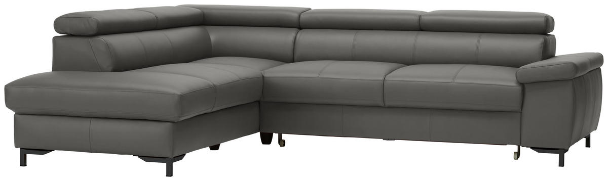 ECKSOFA in Echtleder Anthrazit  213/268 cm  - Anthrazit/Schwarz, Design, Leder/Metall (213/268cm) - Stylife