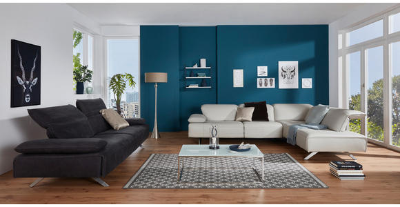 WOHNLANDSCHAFT Silberfarben Echtleder - Dunkelgrau/Anthrazit, Design, Leder/Metall (291/229cm) - Ambiente