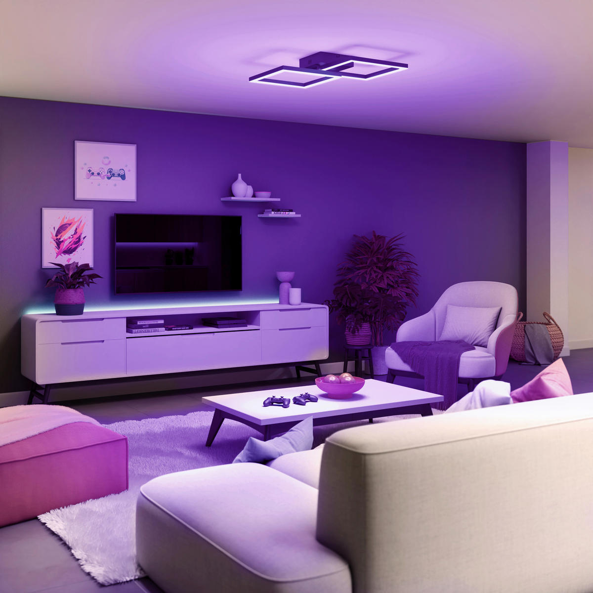 LED-DECKENLEUCHTE  Smart 44/7,8/44 cm   - Schwarz, Design, Metall (44/7,8/44cm) - Tint