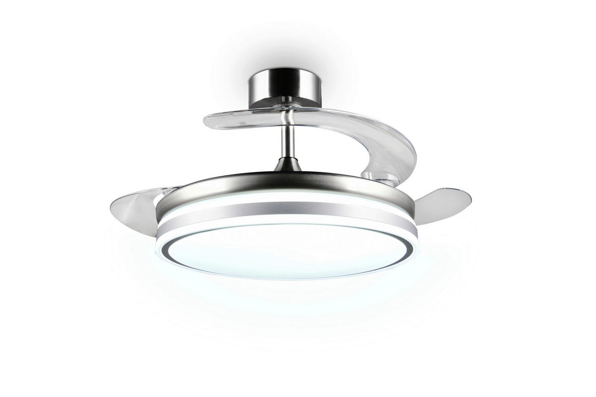 DECKENVENTILATOR - Klar/Nickelfarben, Design, Kunststoff/Metall (48/4cm)