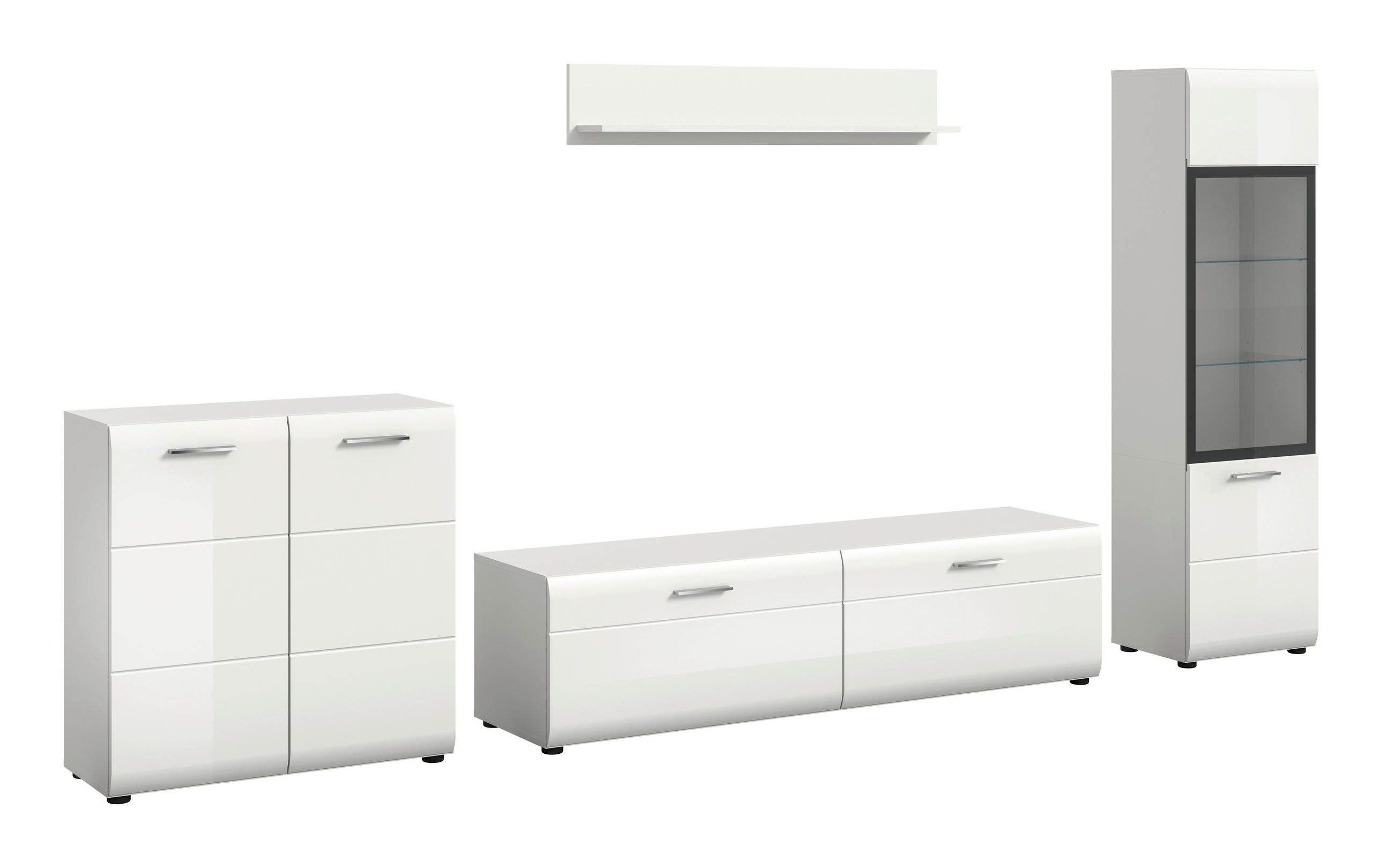 Set Mobilă Living, 4 piese, alb, alb lucios intens, 305/160/41 cm