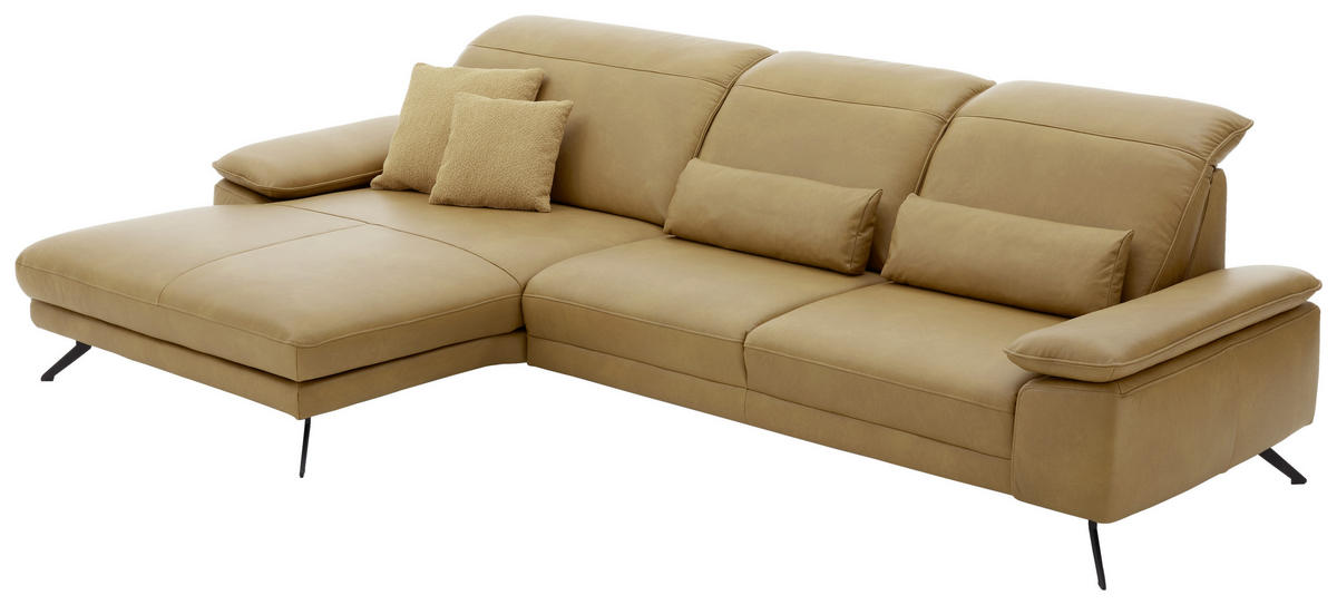 ECKSOFA in Echtleder Hellbraun  328/193 cm  - Hellbraun/Schwarz, Design, Leder/Metall (328/193cm) - Dieter Knoll