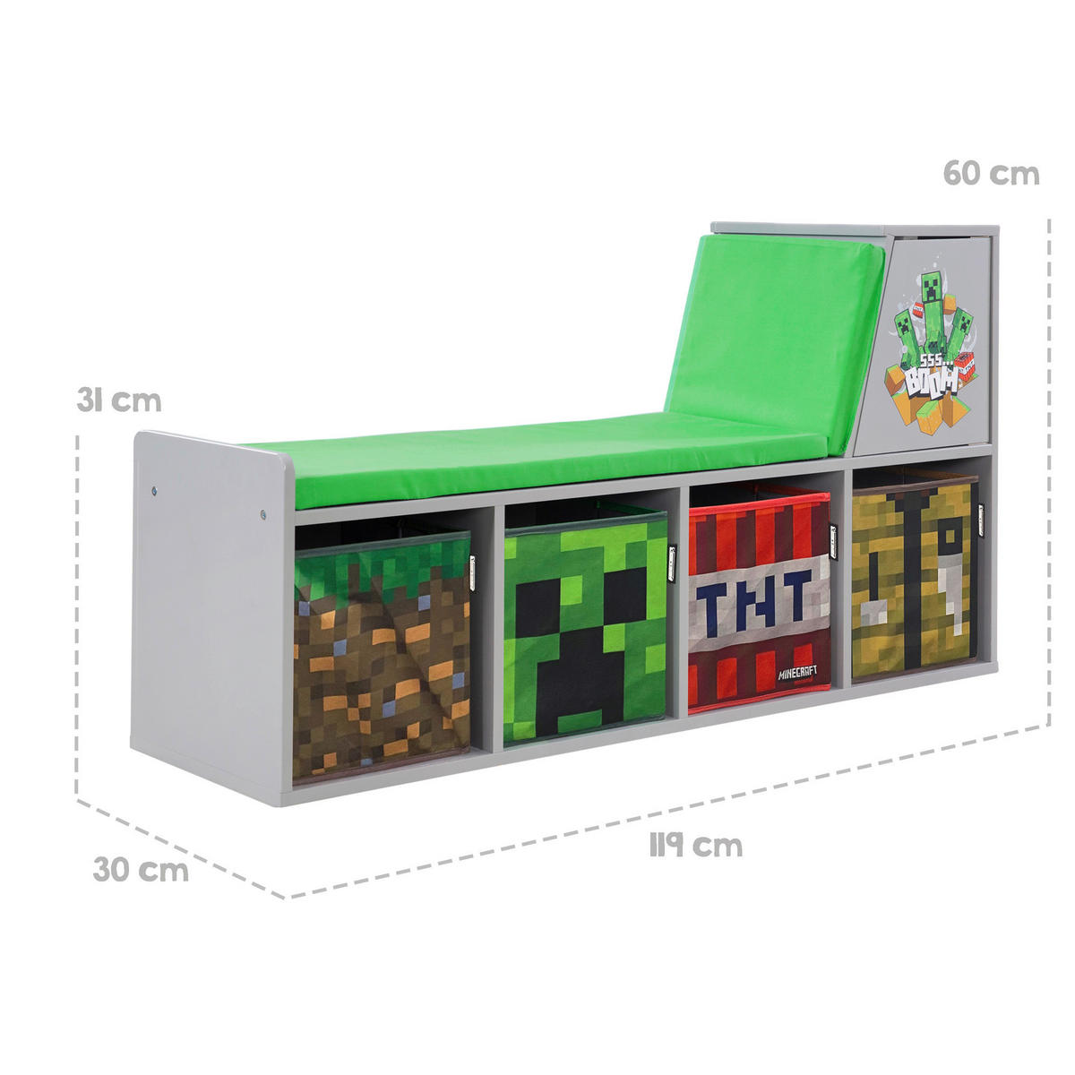 KINDERSITZBANK MINECRAFT  - Multicolor/Grau, MODERN, Holzwerkstoff/Textil (119/60/30cm) - Minecraft