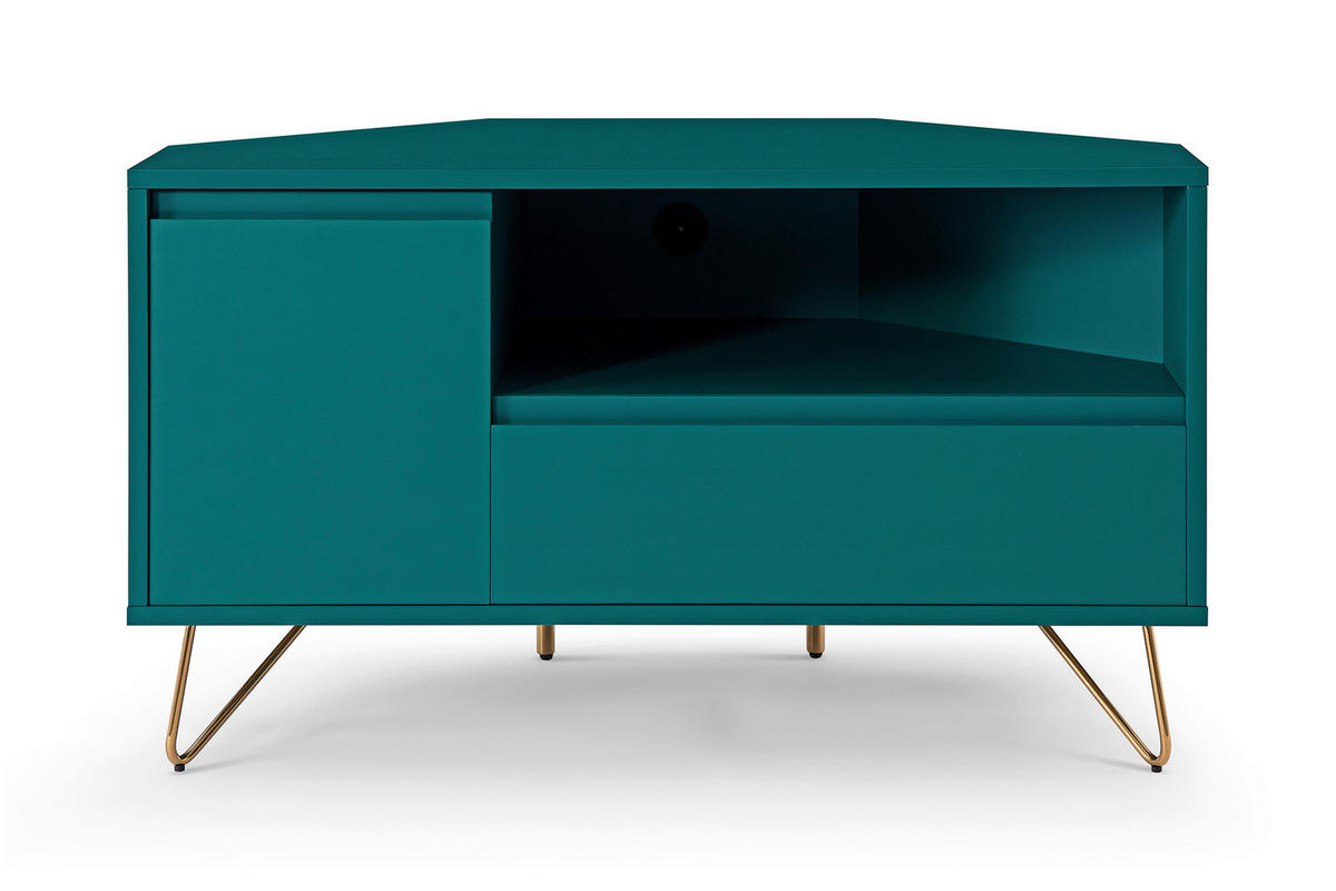 NÍZKA KOMODA, modrá, 100/58/50 cm - modrá/mosadzná, Design, kov/kompozitné drevo (100/58/50cm) - Livetastic