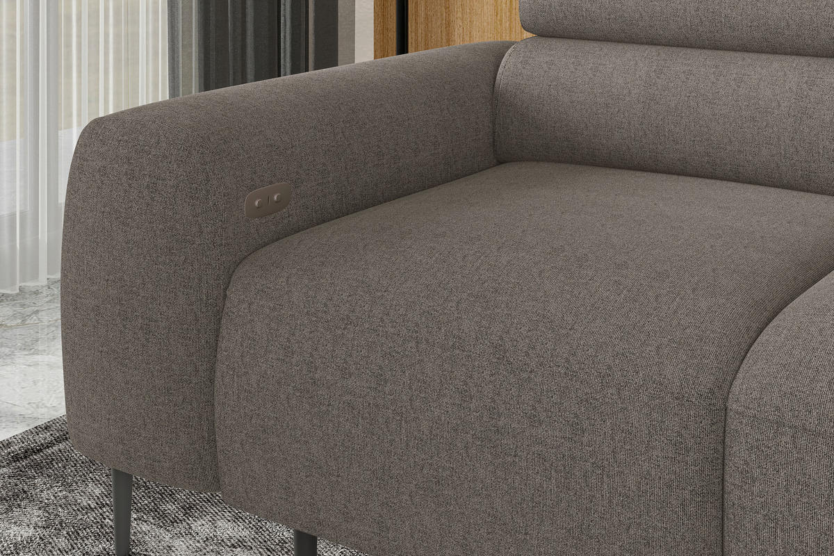 ECKSOFA Hellbraun Struktur Rücken echt, Kopfteilverstellung, Sitztiefenverstellung  - Hellbraun/Schwarz, MODERN, Textil/Metall (274/179cm) - Welnova