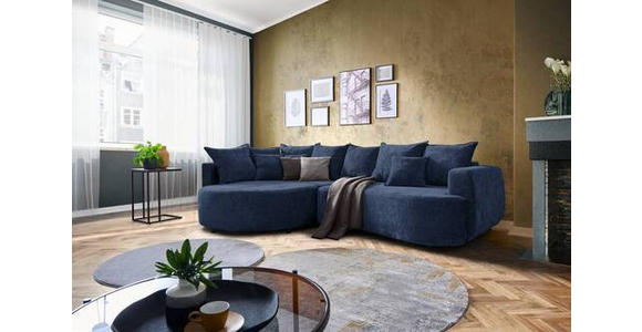 ECKSOFA in Chenille Dunkelblau  - Schwarz/Dunkelblau, Design, Kunststoff/Textil (194/307cm) - Carryhome