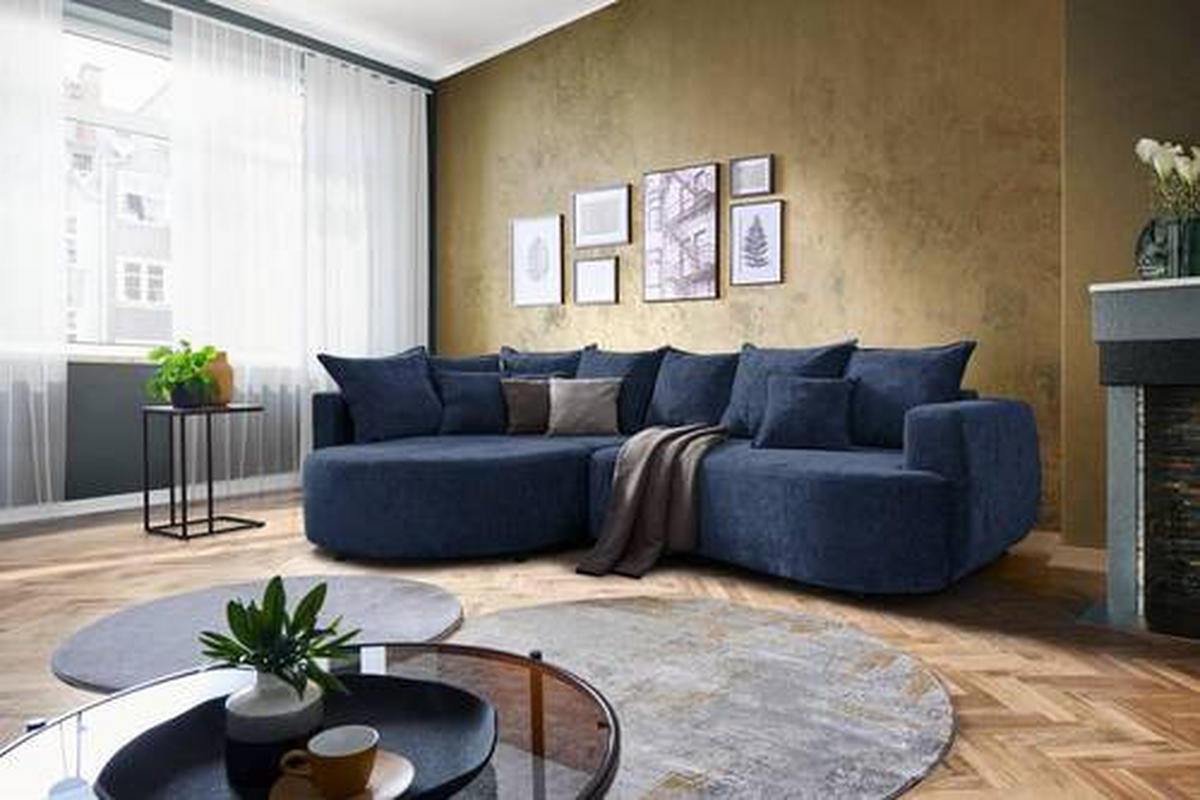 ECKSOFA in Chenille Dunkelblau  194/307 cm  - Schwarz/Dunkelblau, Design, Kunststoff/Textil (194/307cm) - Carryhome