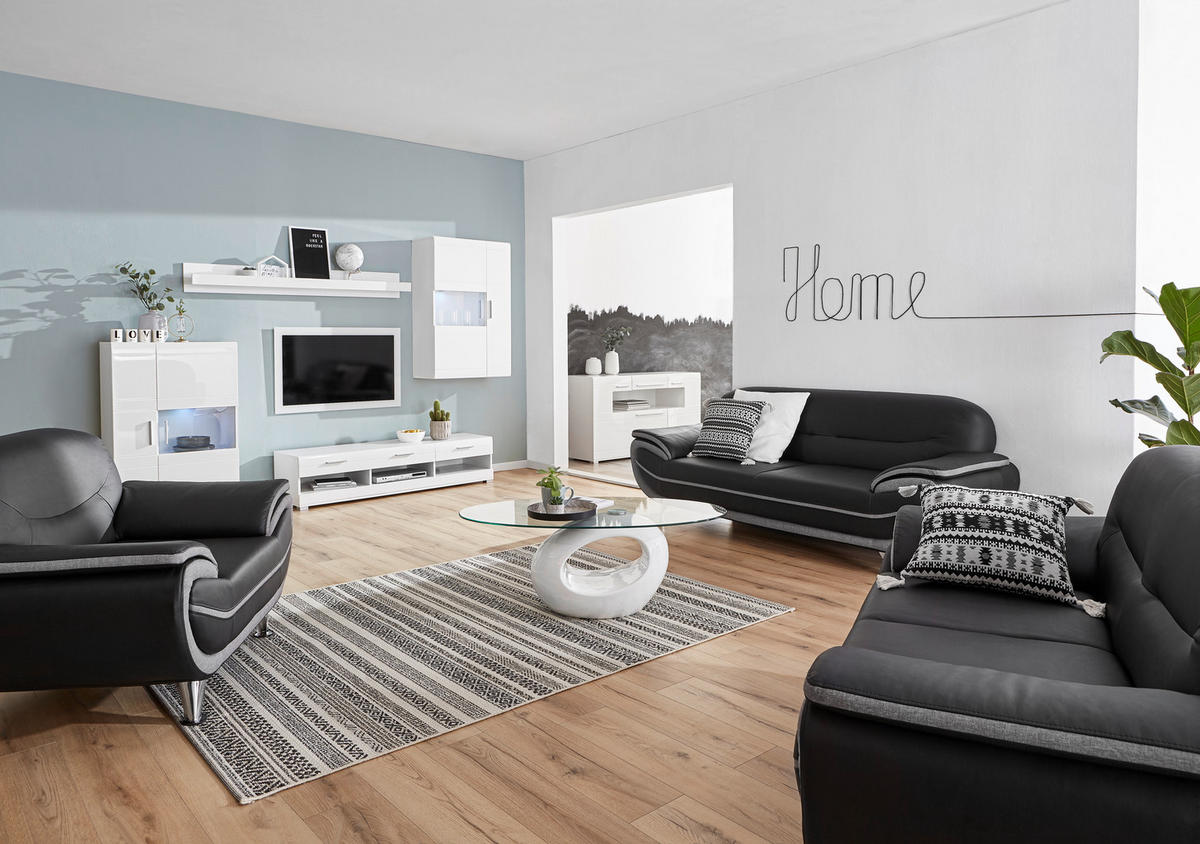 REGAL ZA DNEVNI BORAVAK bijela, bijela visoki sjaj   - bijela/srebrne boje, Design, staklo/drvni materijal (265/186/44cm) - Xora