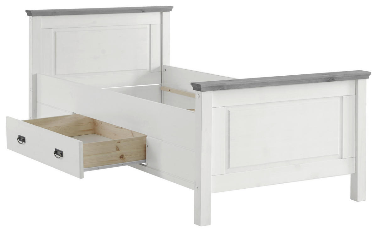 BETT 90/200 cm  in Grau, Weiß  - Weiß/Grau, ROMANTIK / LANDHAUS, Holz (90/200cm) - Boxxx