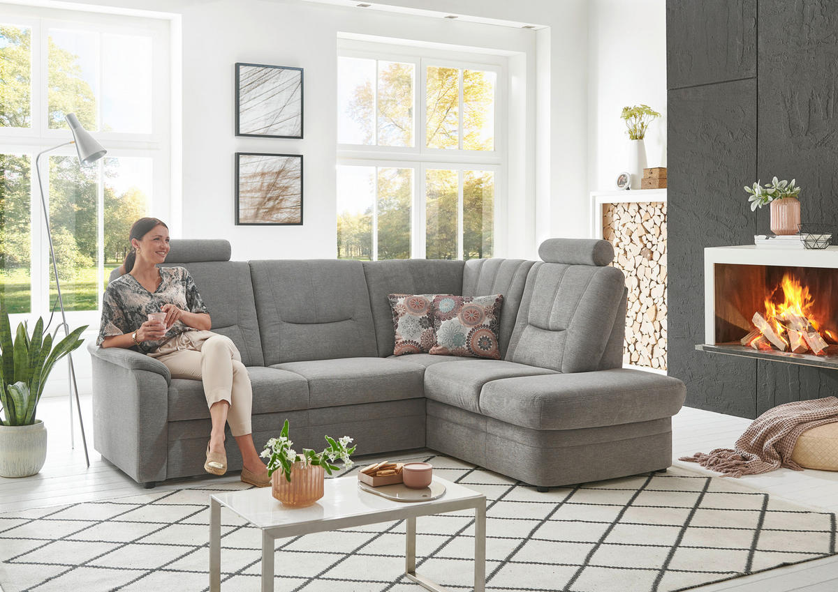 ECKSOFA Grau Chenille  - Schwarz/Grau, KONVENTIONELL, Kunststoff/Textil (235/185cm) - Beldomo Comfort