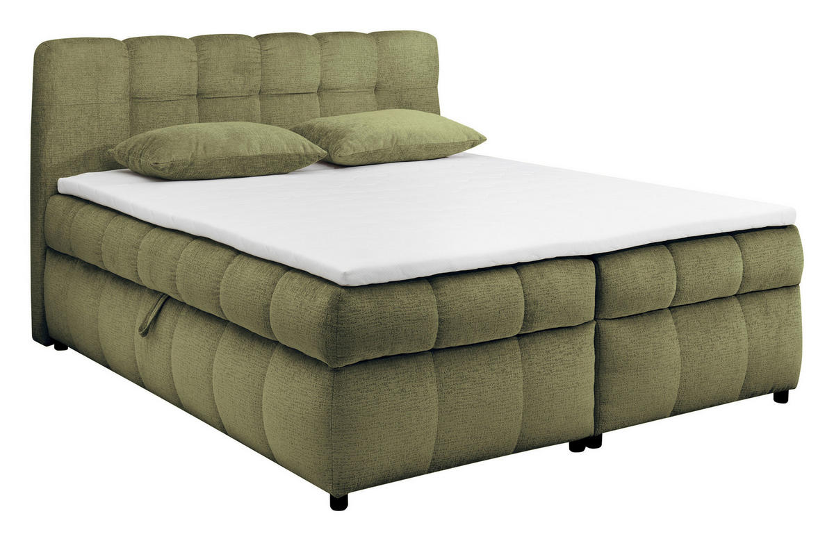 BOXBETT 180/200 cm,  in Grün, Bettkasten, Topper, H2 + H2 = mittel  - Schwarz/Grün, Design, Kunststoff/Textil (180/200cm) - Esposa