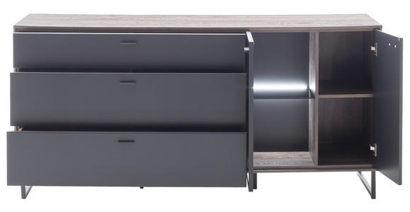 SIDEBOARD Schwarz, Eichefarben 178/84/44 cm - Eichefarben/Anthrazit, Design, Glas/Holz (178/84/44cm) - Novel
