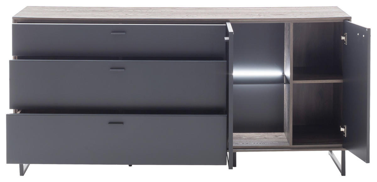 SIDEBOARD 178/84/44 cm  - svart/antracit, Design, metall/trämaterial (178/84/44cm) - MID.YOU