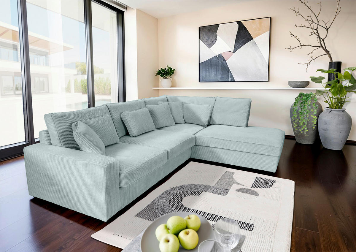 ECKSOFA Cord Hellblau  - Schwarz/Hellblau, Modern, Kunststoff/Textil (307/228cm) - Carryhome