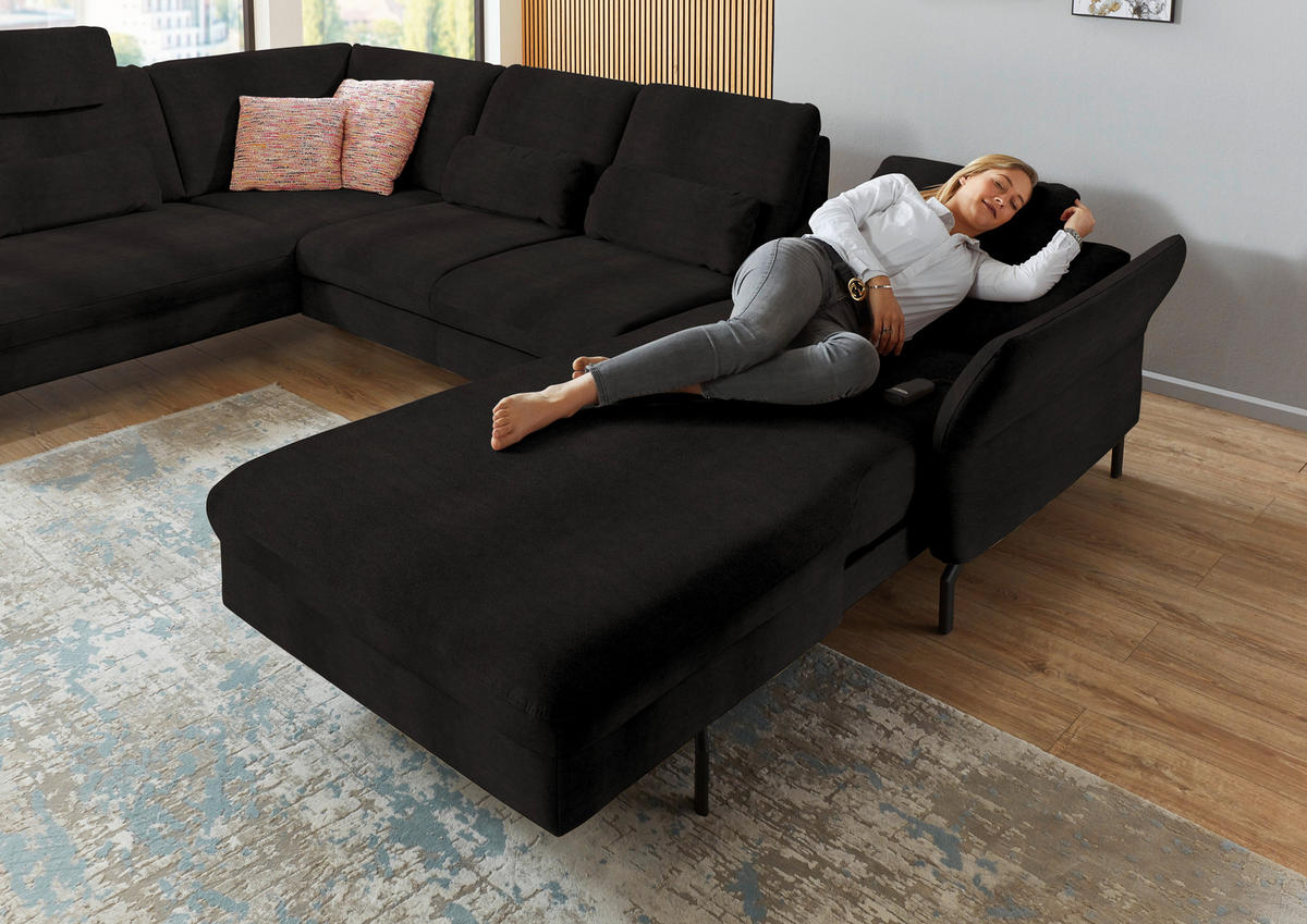 WOHNLANDSCHAFT in Velours Dunkelbraun  - Dunkelbraun/Schwarz, Design, Textil/Metall (220/335/179cm) - Beldomo System