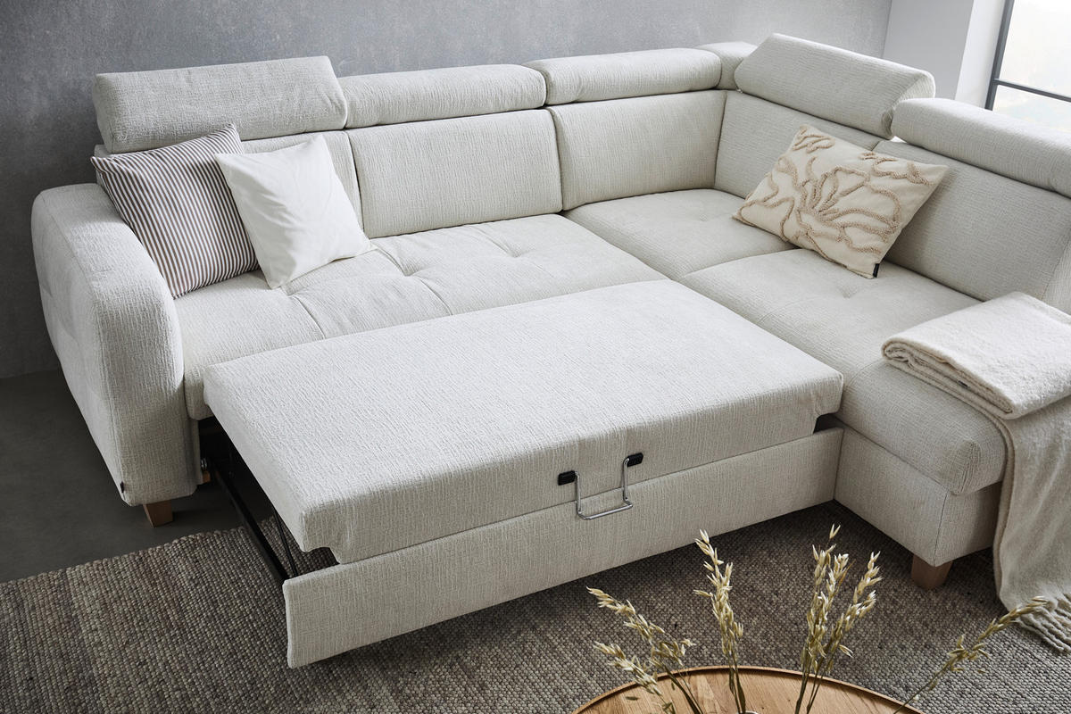 ECKSOFA in Samt Weiß  - Weiß, Design, Holz/Textil (261/206cm) - Venda