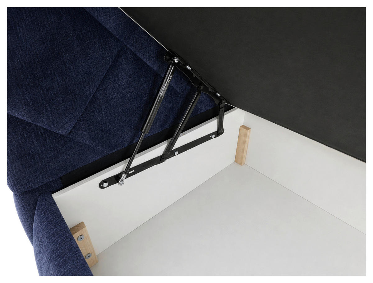 BOXBETT 180/200 cm,  in Dunkelblau, gepolstertes Kopfteil, Bettkasten, Topper, Matratzen, H3 + H3 = fest  - Schwarz/Dunkelblau, Design, Kunststoff/Textil (180/200cm) - Chameo