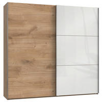 SCHWEBETÜRENSCHRANK in Weiss, Eichefarben  - Chromfarben/Weiss, Modern, Holzwerkstoff (250/236/65cm) - MID.YOU