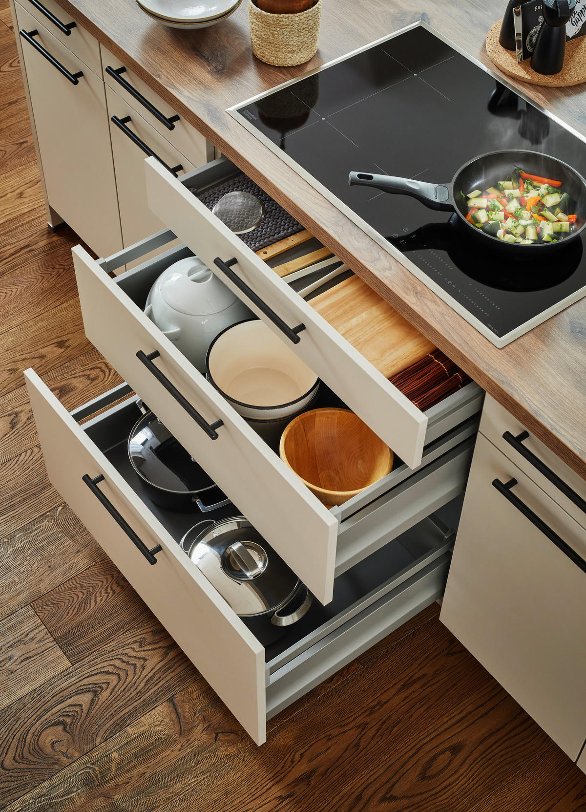 EINBAUKÜCHE PERFECT SOFT  - Kaschmir/Eichefarben, Design, Holzwerkstoff - Moderano