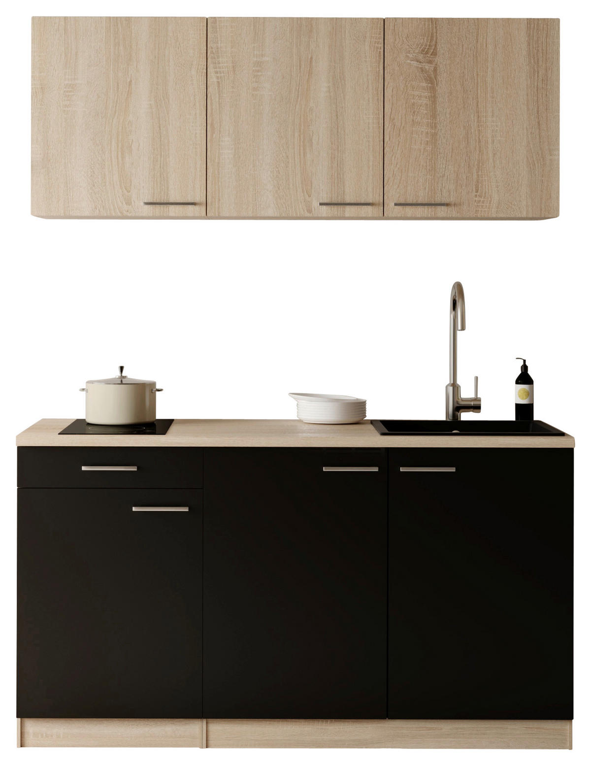 MAJHNA KUHINJA - črna/barve hrasta, Design, umetna masa/leseni material (150cm) - Respekta