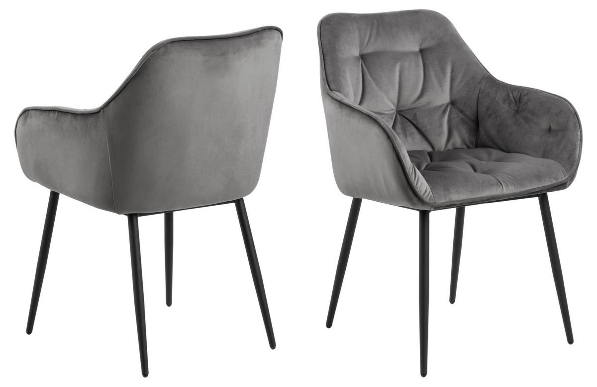 ARMLEHNSTUHL  in Stahl Velours  - Dunkelgrau/Schwarz, Trend, Textil/Metall (58/83/55cm) - Livetastic