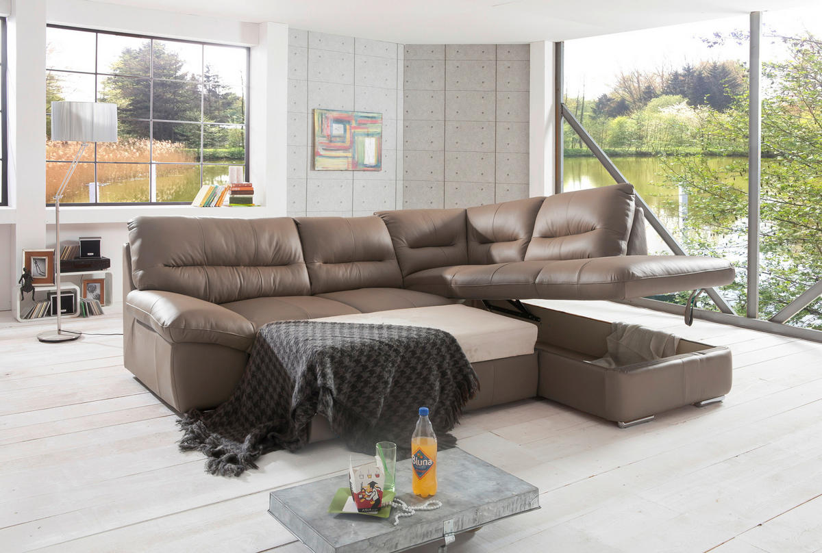 ECKSOFA Grau Echtleder  - Chromfarben/Grau, Design, Leder/Metall (268/216cm) - Livetastic