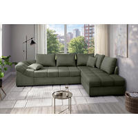 ECKSCHLAFSOFA in Dunkelgrün Textil   - Dunkelgrün/Schwarz, Modern, Holz/Textil (298/202cm) - MID.YOU