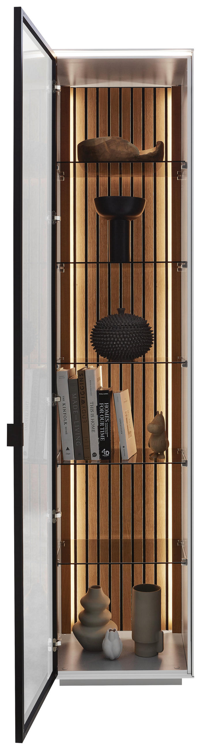 VITRINE RIANI in furniert Eiche Weiß  - Schwarz/Weiß, Design, Glas/Holz (45,8/198,6/40cm) - Dieter Knoll